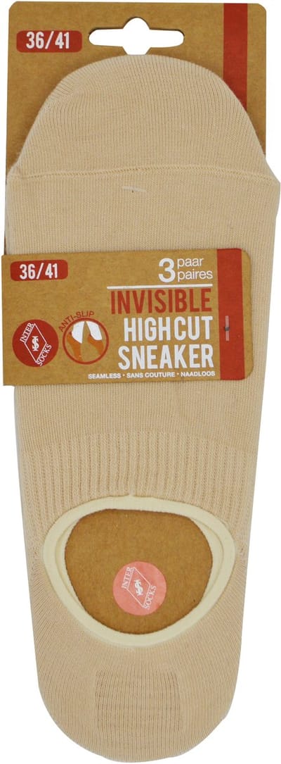 Sneakersokken dames - FOOTIES - 6 paar - naadloos - hoogwaardige katoen - beige - breede anti-slip binnen-in - maat 36 39 42