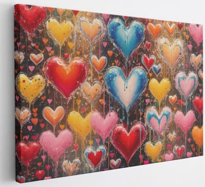 Saammp Canvas Schilderij - Kleurrijke Hartjes - Abstract - 30x20 - Foto op canvas - Wanddecoratie - Muurdecoratie Woonkamer - Slaapkamer decoratie - Canvas Print