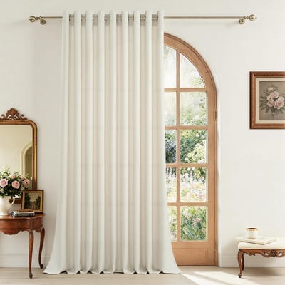 Gordijnen voor de woonkamer, modern, linnen, natuurlijk, halftransparant, beige, met oogjes, 300 x 240 cm, gordijnen, binnengordijnen, voor slaapkamer, raam, kantoor, deur, raam, 1 stuk