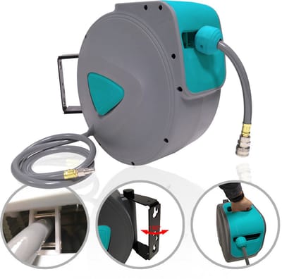 Froadp 10 m automatische persluchtslanghaspel 1/4'' aansluiting Slanghaspel Wandslanghouder Automatische slanghaspel Persluchtslanghaspel voor autoreparatiewerkplaatsen Grijs
