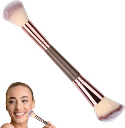 Poederkwast, Dubbele Kwast, Foundationkwast, Concealerkwast, Blushkwast, Zachte Kabuki Make-upkwast, Perfect voor een Stralende Make-up Look, Roze Goud