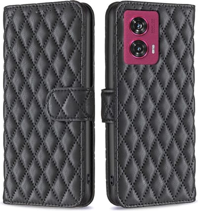 BINFEN Hoesje - Geschikt voor Motorola Edge 50 Fusion Hoesje - BINFEN Rhombus Book Case - Zwart