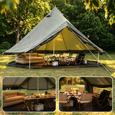REDOM - Bell Tent - Waterdicht En Ventilerend - Vierseizoenenkamperen - Polyester - Donkergroen - 400 X 400 X 250 Cm