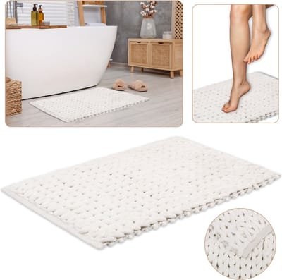 Wit Gevlochten Badkamermat/Badkamerkleed 50x80 cm - absorberend Pluche Microvezel, hoog gramgewicht