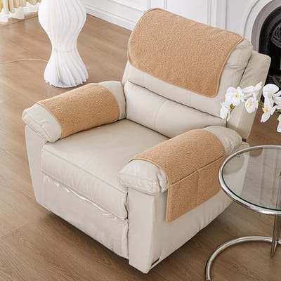 3 Pièces Housse d'Accoudoir de Canapé en Polaire Extensible avec Poches Serviette Appui-Tête de Canapé Velours Antidérapant Protection d'Accoudoir de Canapé Chaise