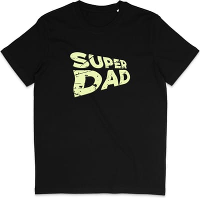 Heren T Shirt - Super Papa - Dad - Zwart / Geel - XS