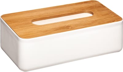 5Five Tissuedoos - tissue box - wit - kunststof met bamboe deksel - 26 x 13 cm - zakdoekjes