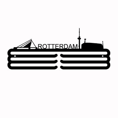 Rotterdam Medaillehanger met 3bars in zwarte coating - staal -(35cm breed) - Nederlands product - sportcadeau - medalhanger - medailles - marathon - muurdecoratie