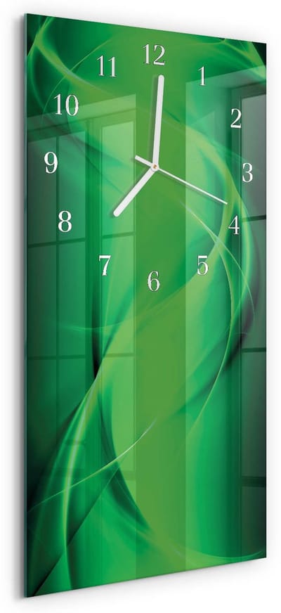 Tulup Wandklok - Abstractie Glazen Wandklok Design - 30x60 cm - Groente Klok Glas Met Opdruk - Witte Handen - Rechthoekige Wandklok - Glazen Wandklok Design - Klok Glas Met Opdruk