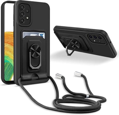 Crossbody hoes Geschikt voor: Samsung Galaxy A73 5G - zwart - siliconen kaarthouder telefoonhoes met Verstelbare ketting riem - Back cover koord lanyard Schokbestendig Hoesje