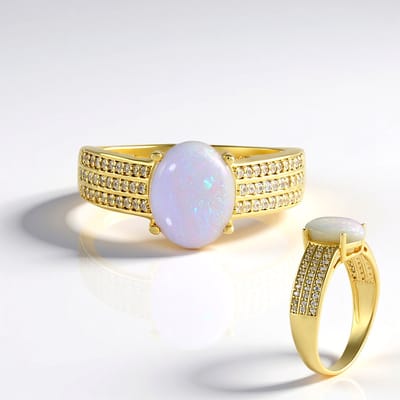 Cavill - Zilveren ring verguld 925 Sterling - Australische opaal 1 276 ct ovaal cabochon - 60 Tanzaniaanse zirkonia 0 416 ct - elegante damesring