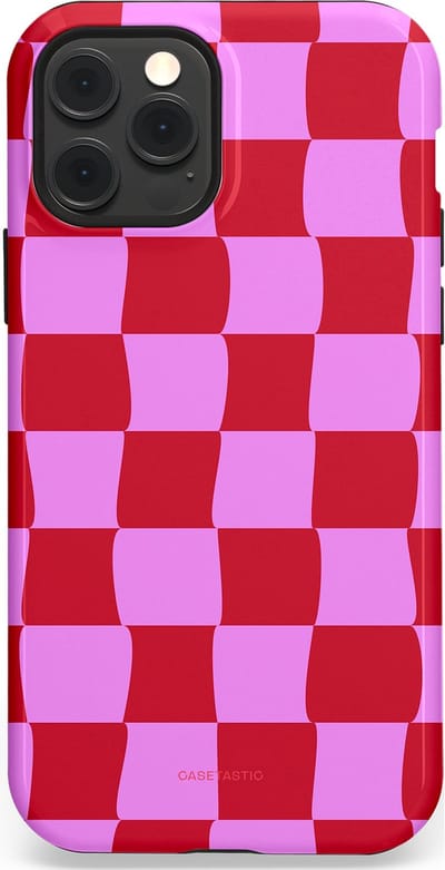 Casetastic hoesje geschikt voor Apple iPhone 12 / Apple iPhone 12 Pro - MagSafe - Dubbellaagse bescherming - Dansend Ruitje - Fashion Case - Rood Lavendel Roze