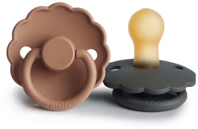 Frigg fopspeen latex 2 pack - Daisy - graphite / peach bronze / T2- 6-18 maanden