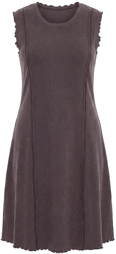 Ulla Popken - Dames - Jersey jurk ribjersey ronde hals mouwloos - Mahonie - Maat 58+