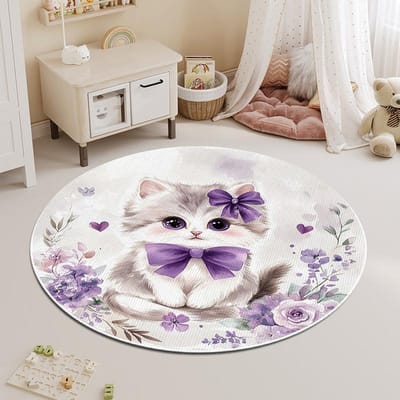 Rond Tapijt Slaapkamer Vlekbestendig Cartoon Kat Bedzijde Kinderkleed Vloermat Woonkamer Wasbaar Verdikt Salontafelmat 100 * 100CM crystal velvet