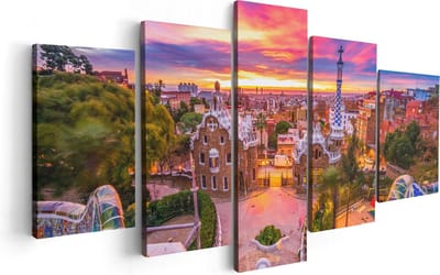 Artaza Canvas Schilderij Vijfluik Park Güell Uitzicht op Barcelona - 100x50 - Foto Op Canvas - Canvas Print