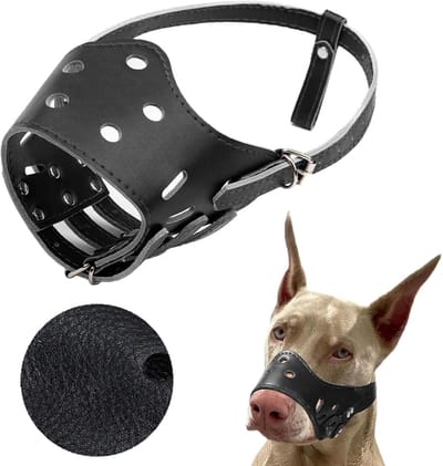Zachte Verstelbare Hondenmuilkorf – Anti-Bijt Muilkorf – Muilkorf voor Honden – Muilkorf voor Grote en Middelgrote Honden – (PU-Zwart-XL)