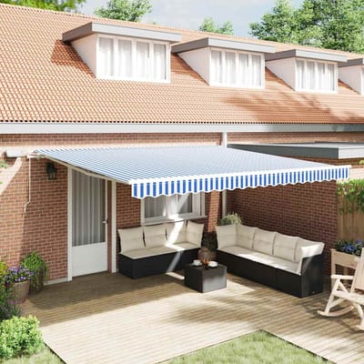 vidaXL - Uitschuifbare - luifel - Blauw - en - Wit - 500 - × - 300 - cm