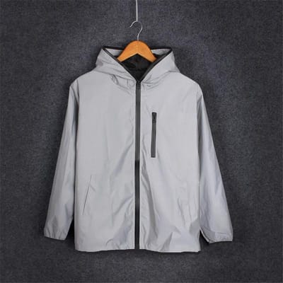 Nieuwe Reflecterende Nachtjassen Dubbele Stof Windjack Met Capuchon Mannen Hip Hop Danser Zanger Waterdichte Ritssluiting Jassen Bovenkleding 5XL gray