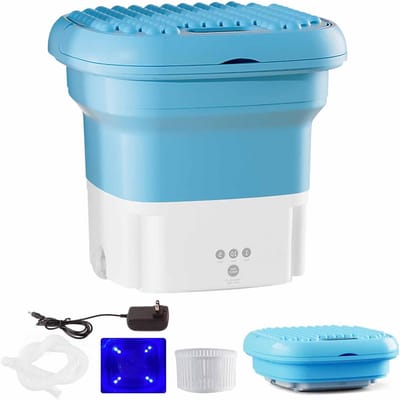 Draagbare Mini Wasmachine - Opvouwbaar - Met Afvoerbak - Blauw - Compact & Handig - Voor Ondergoed & Baby