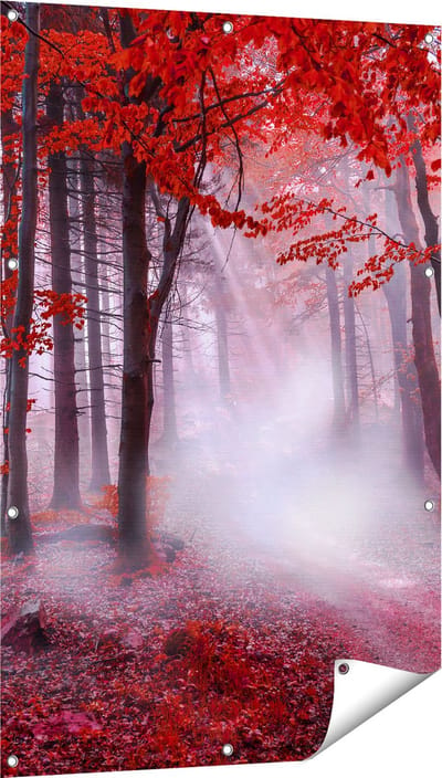 Gards Tuinposter Rood Bos met Bomen - 80x120 cm - Tuindoek - Tuindecoratie - Wanddecoratie buiten - Tuinschilderij