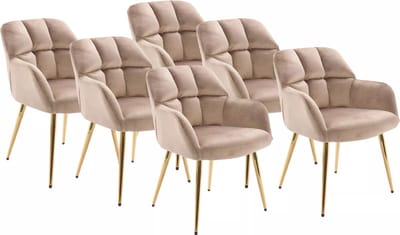 Vente-unique Set van 6 stoelen met armleuningen - Velours en goudkleurig metaal - Beige - PEGA