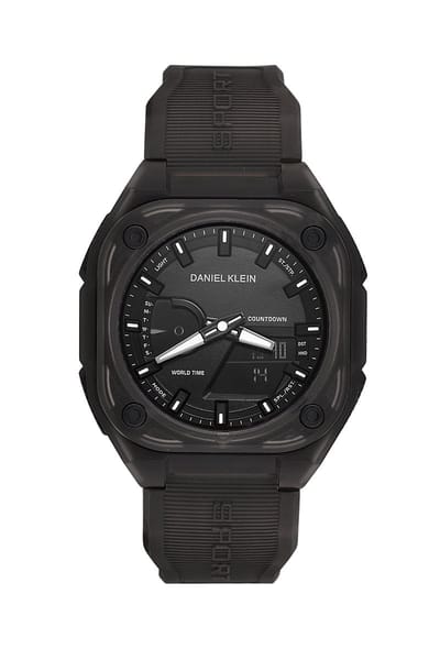 Daniel Klein DK.2328-2 - Horloge -Polshorloge - Analoog - Digitaal- Heren -Mannen - Achthoek- Rubberen band - ABS- Strepen - Reset- 12/24u - Start-Stop- Alarm -Stopwatch - Timer-Datumaanduiding - Achtergrondverlichting - Transparant bruin- Zwart- Wit