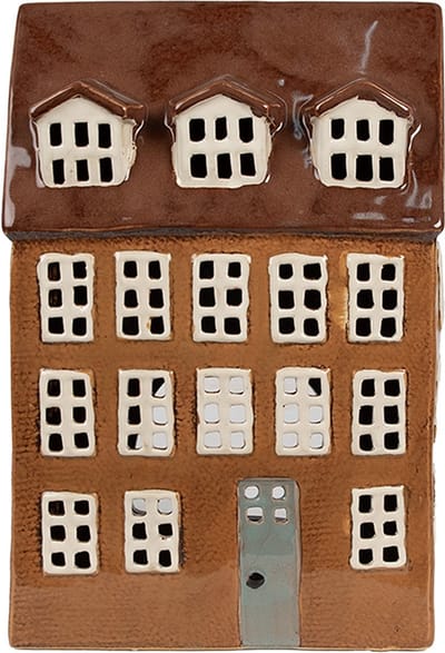 Clayre & Eef Waxinelichthouder Huis 17x11x24 cm Bruin Keramiek