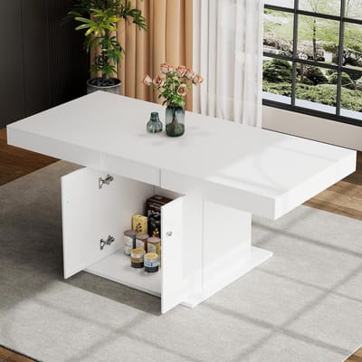 Uittrekbare Eettafel - Telescopische Tafel - Gezellig Tafelen - Automatische Verlenging - 180 x 80 cm - Wit