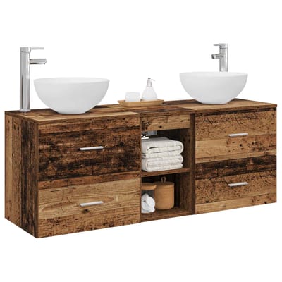 vidaXL - Badkamerkast - set - 3 - st - Oud - hout - 129 - x - 35 - x - 80 - cm - Bewerkt - hout