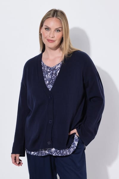 MIAMODA - Dames - Vest boxy fit wijde lange mouwen - Donkerblauw - Maat 42+