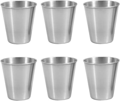 6 stuks - Mok - Drinkbeker - Bierpul - Campingbeker - Stapelbaar - Voor bier, dranken - Roestvrij staal - 260 ml - Zilver