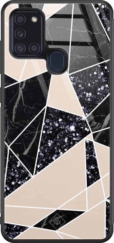 Casimoda® hoesje - Geschikt voor Samsung Galaxy A21s - Abstract Painted - Luxe Hard Case Zwart - Backcover telefoonhoesje - Bruin/beige
