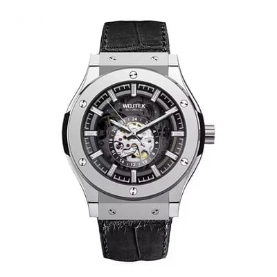 Soraro Automatische Horloge Zwart & Zilverkleurig | Waterafstotend | 44mm | Cadeau Giftbox | Leer | Rubber | Zwarte Band | Automatic Horloges | Automatisch Watchwinder | Herenhorloge