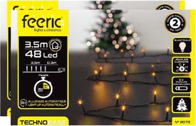 Feeric lights Kerstverlichting - 2x - warm wit - 3,5 m- 48 led lampjes - zwart snoer - batterij