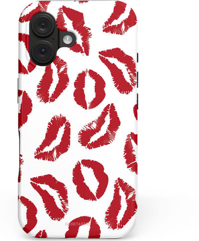 Casetastic hoesje geschikt voor Apple iPhone 16 - MagSafe - Dubbellaagse bescherming - Liefdeskusjes Rood Zoenen - Fashion Case - Wit Rood Lichtroze