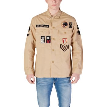 Classic Long Sleeve Cotton Shirt with Button Fastening - Beige