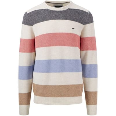 Fynch-Hatton Trui Ronde Hals Striped Fine Texture Off White-Multi / male