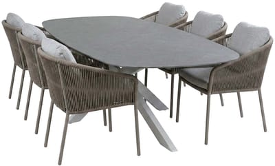 7-delige tuinset | 6 Alezio tuinstoelen (Latte) | Tuintafel Barletta 240x115cm (Desert Pearl/Camel)