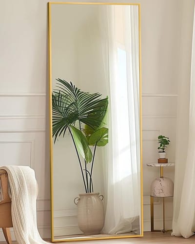 Gouden Vloerspiegel in Volledige Lengte 147,3 x 45,7 cm - Hangende en Staande Spiegels voor Slaapkamer, Woonkamer, Garderobe en Eetkamer