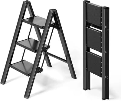 Seth Select Huishoudtrap 3 treden – Opvouwbare Trapladder Aluminium met Antislip – Lichtgewicht Opstapkruk - Zwart