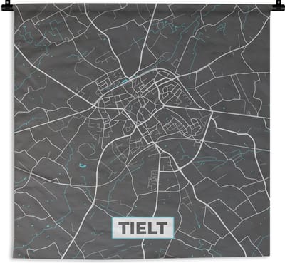 Wandkleed - Wanddoek - Stadskaart – Grijs - Kaart – Tielt – België – Plattegrond - 180x180 cm - Wandtapijt