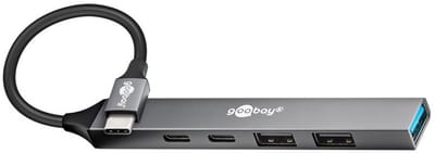 Goobay USB hub (USB-C) | 3x USB-A + 2x USB-C (1x PD 100W) | USB2.0/3.0 | aluminium | 0,10 meter