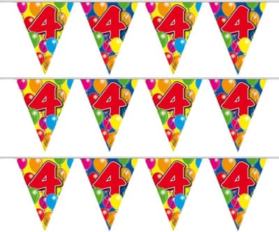 Folat Leeftijd vlaggenlijn - 3x - 4 jaar - 10 meter - verjaardag feest versiering - vlaggetjes