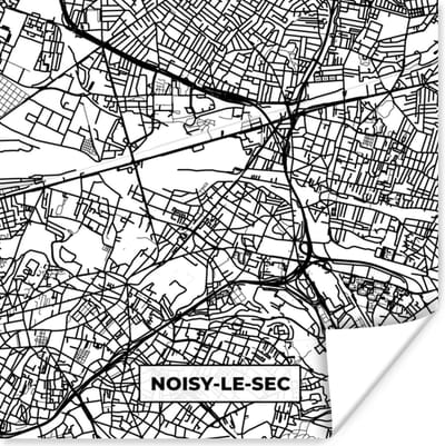 Poster Frankrijk - Plattegrond - Stadskaart - Noisy-le-Sec - Kaart - Zwart wit - 100x100 cm XXL
