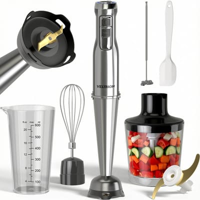 Staafmixer PRO 6-in-1 Set - 1100W - Titanium Messen - Gratis Spatel - Turbofunctie - Incl. Hakmolen, Garde, Melkopschuimer & Maatbeker - PFAS-vrij