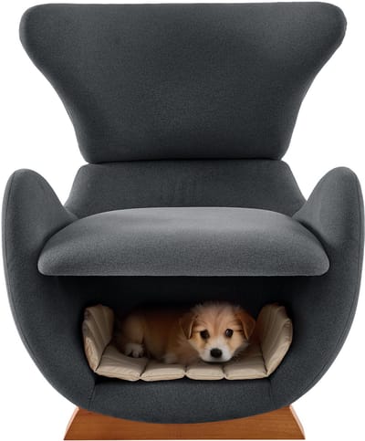 Wishdor Loungestoel met Huisdiernis - Fauteuil voor Kat & Hond - Krasbestendig - Hout & Stof - Grijs - 66x69x76 cm