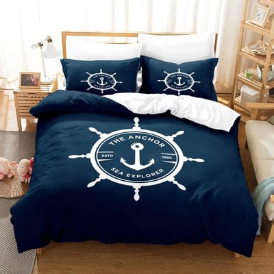 Ensembles de literie Ancre de bateau Style marin Couette Couvre-lit Couette Housse de couette Taie d'oreiller Ensembles 2-3 pièces Décoration de chambre US Queen 228x228cm