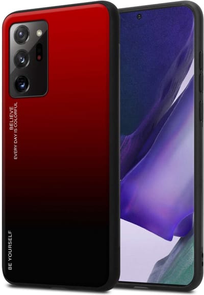 Cadorabo Hoesje geschikt voor Samsung Galaxy NOTE 20 ULTRA in ROOD - ZWART - Tweekleurige beschermhoes van TPU-silicone Case Cover en achterzijde van gehard glas
