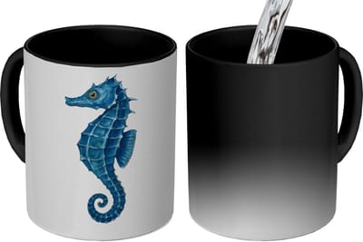 Magische Mok - Foto op Warmte Mokken - Koffiemok - Zeepaardje - Staart - Blauw - Magic Mok - Beker - 350 ML - Theemok